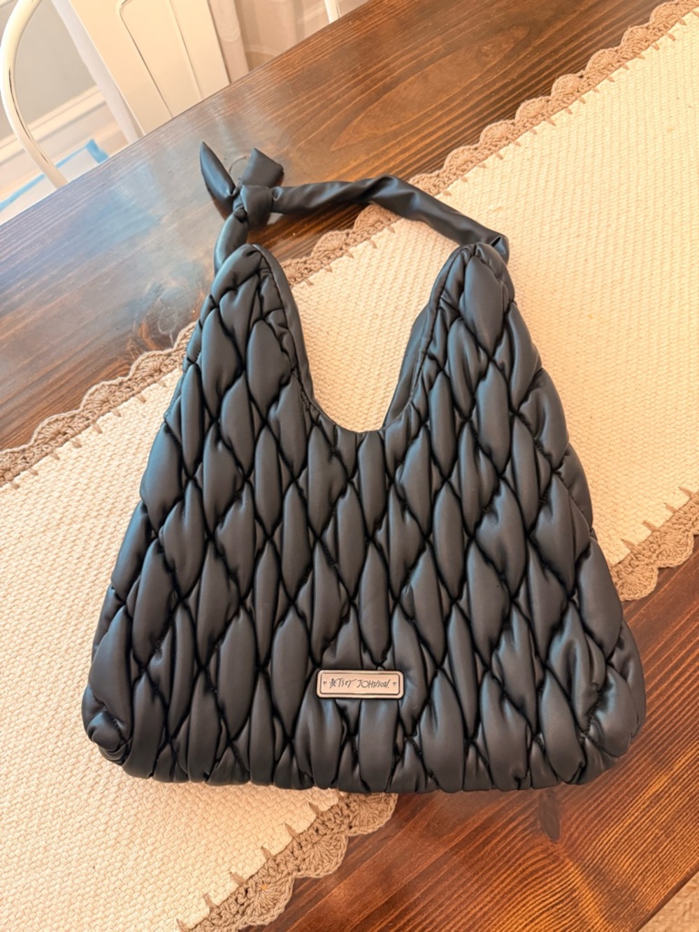 Betsy Johnson Black Quilted Xolinks HoBo Shoulder Bag
